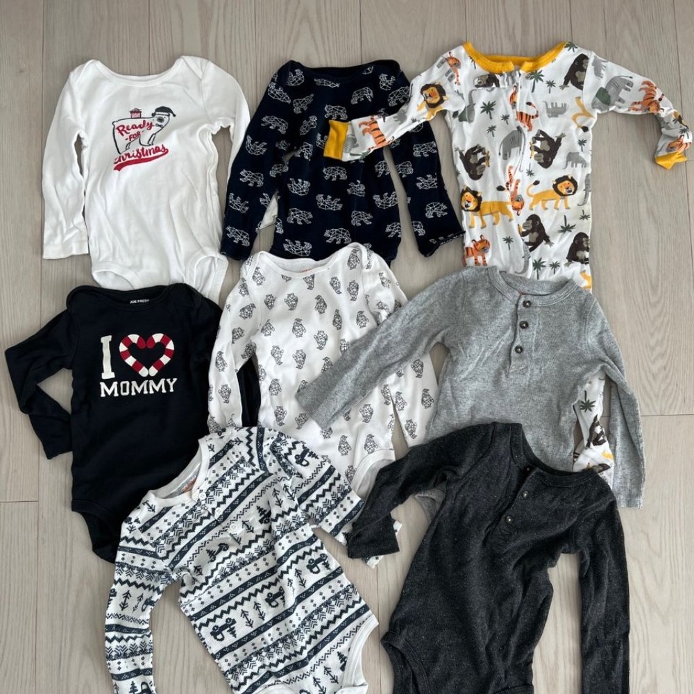 Set of 8 Boy's Bodysuits Playsuits Long Sleeve 12-24 Months